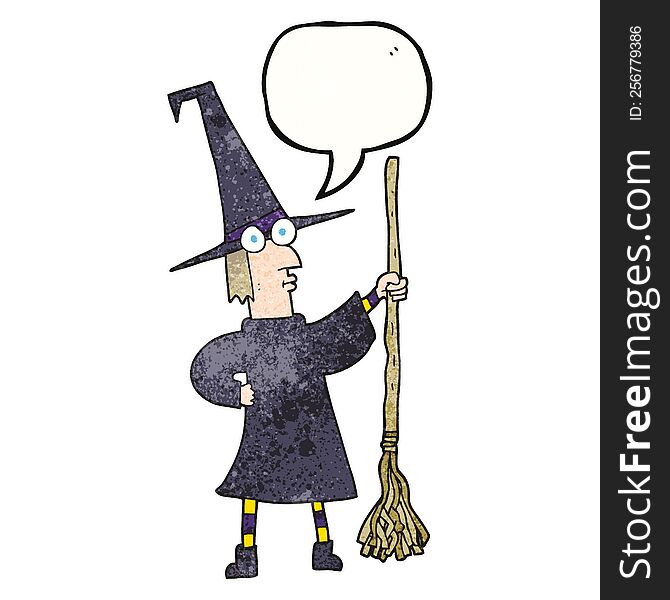 Speech Bubble Textured Cartoon Witch With Broom