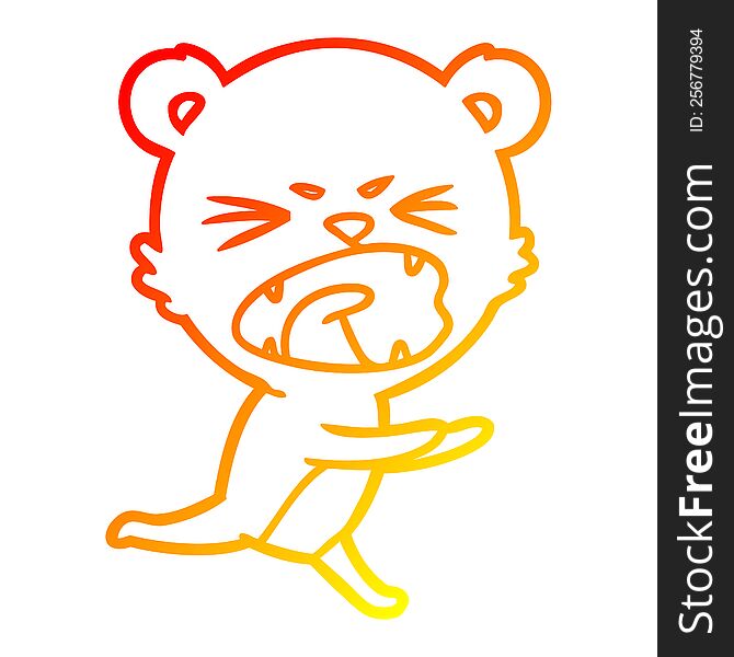 Warm Gradient Line Drawing Angry Cartoon Bear Shouting