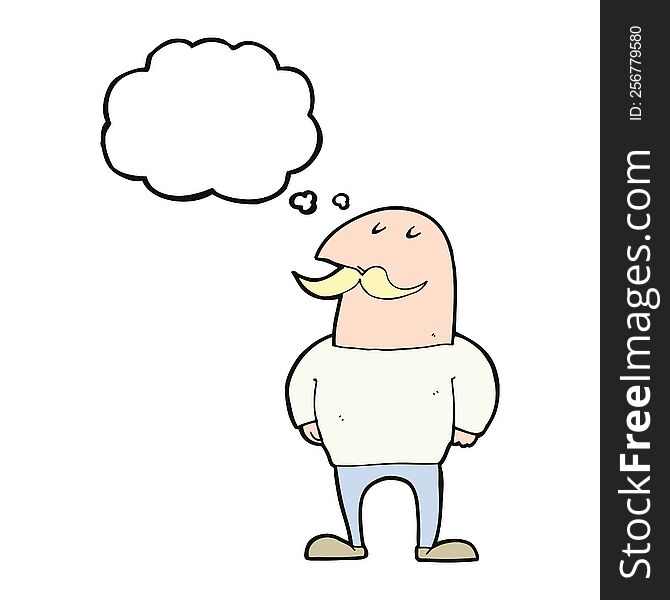 Cartoon Bald Man With Mustache With Thought Bubble