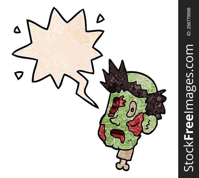 Cartoon Zombie Head And Speech Bubble In Retro Texture Style