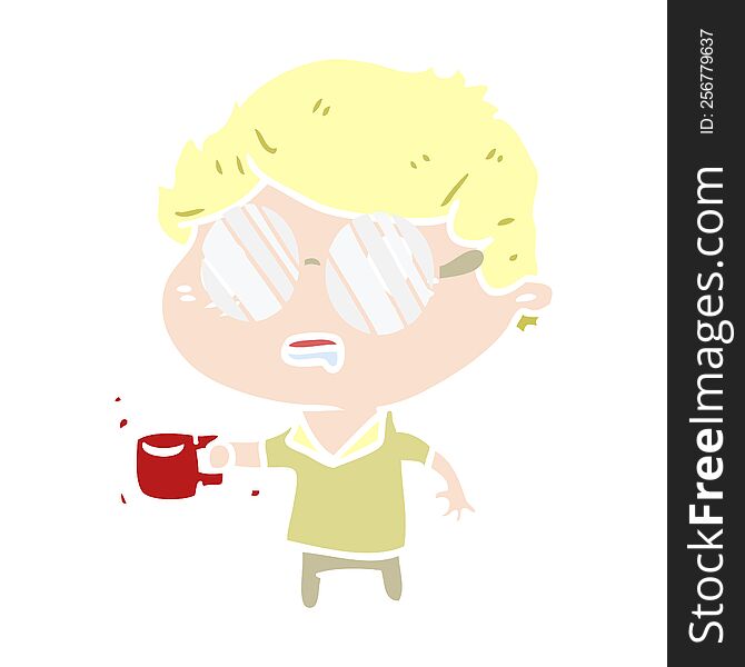 flat color style cartoon man with cup of coffee. flat color style cartoon man with cup of coffee