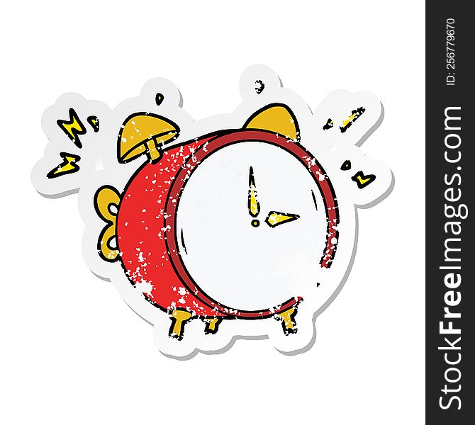 distressed sticker of a cartoon ringing alarm clock