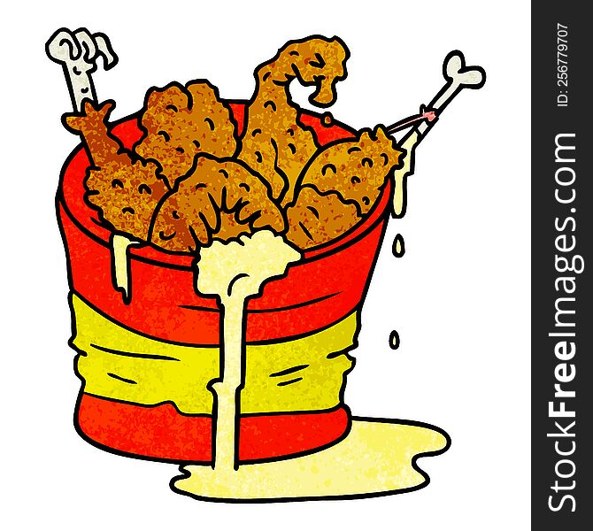 Textured Cartoon Doodle Bucket Of Fried Chicken