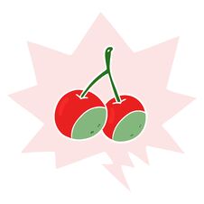 Cartoon Cherries And Speech Bubble In Retro Style Stock Photography