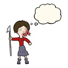 Cartoon Woman With Spear Sticking Out Tongue With Thought Bubble Royalty Free Stock Photo