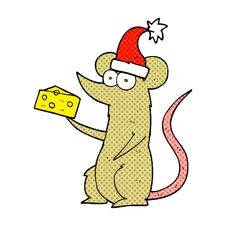 Cartoon Christmas Mouse With Cheese Stock Photo
