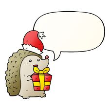 Cartoon Hedgehog Wearing Christmas Hat And Speech Bubble In Smooth Gradient Style Stock Photos