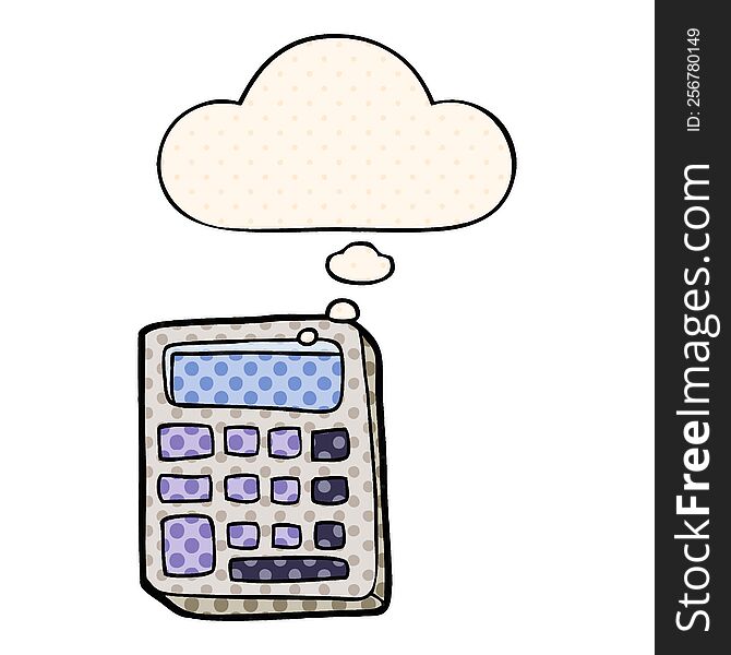 cartoon calculator with thought bubble in comic book style