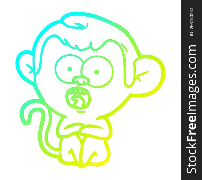 Cold Gradient Line Drawing Cartoon Shocked Monkey