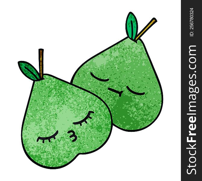 Retro Grunge Texture Cartoon Green Pear