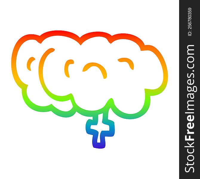 Rainbow Gradient Line Drawing Cartoon Zombie Brain