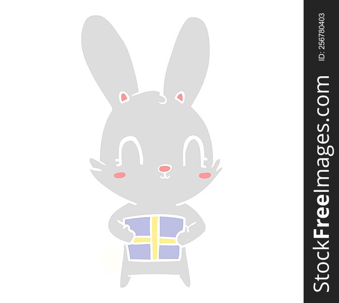 Cute Flat Color Style Cartoon Rabbit With Present