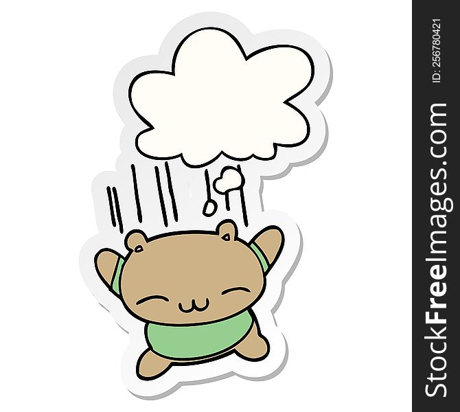 Cartoon Jumping Bear And Thought Bubble As A Printed Sticker