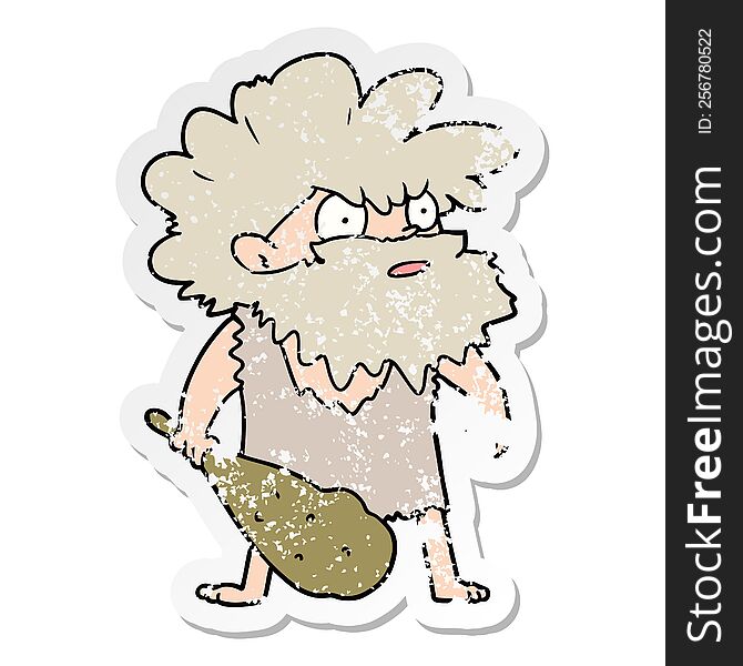 distressed sticker of a cartoon cave man