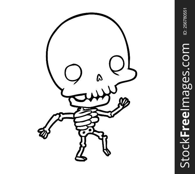 cute line drawing of a dancing skeleton. cute line drawing of a dancing skeleton