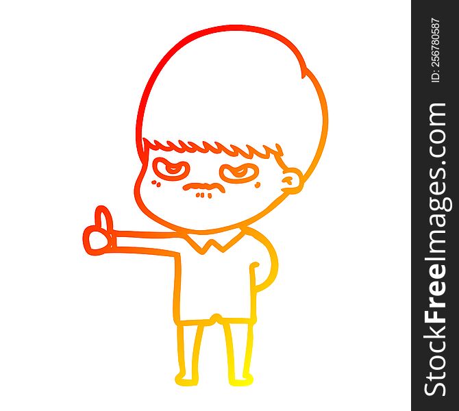 Warm Gradient Line Drawing Angry Cartoon Boy