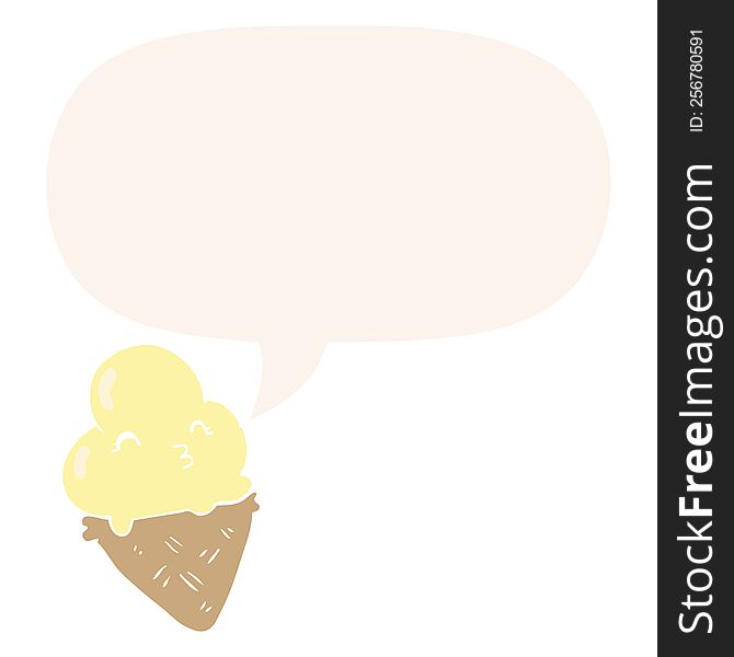 Cartoon Ice Cream And Speech Bubble In Retro Style