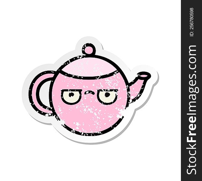 Distressed Sticker Of A Cute Cartoon Teapot