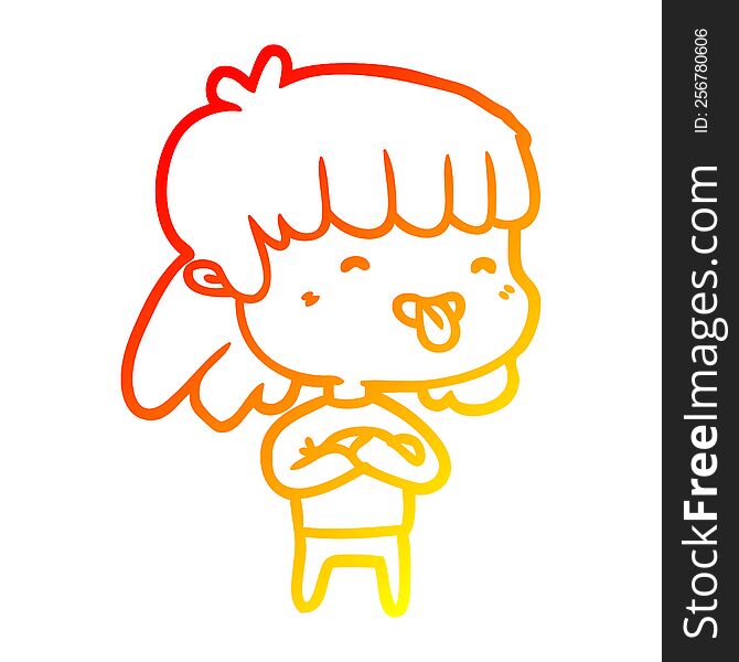 warm gradient line drawing of a girl sticking out tongue