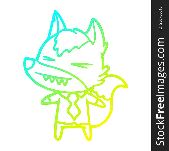 cold gradient line drawing of a angry wolf boss cartoon