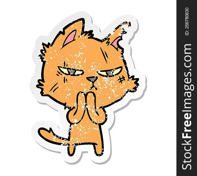 Distressed Sticker Of A Tough Cartoon Cat