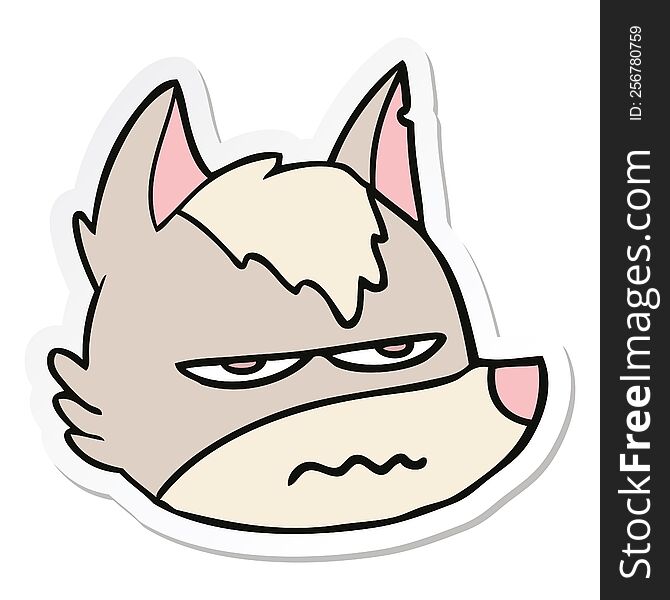 sticker of a cartoon annoyed wolf face