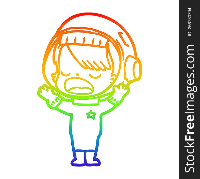 Rainbow Gradient Line Drawing Cartoon Astronaut Girl Talking