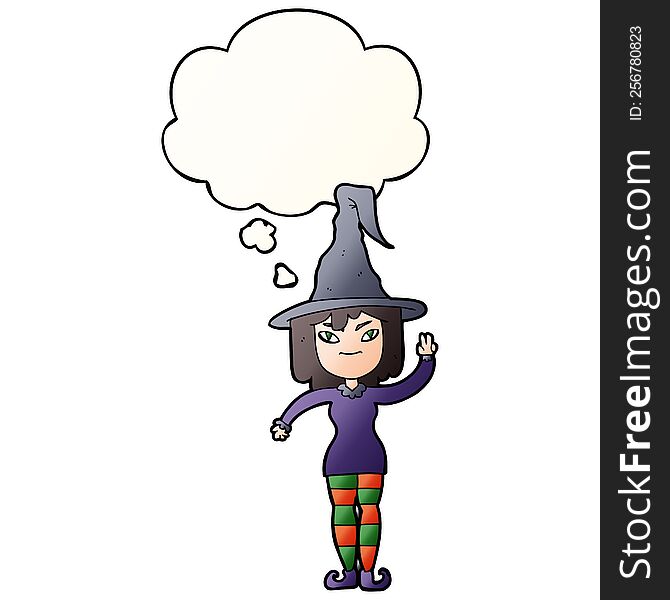 Cartoon Witch And Thought Bubble In Smooth Gradient Style