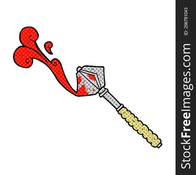 freehand drawn comic book style cartoon bloody medieval mace