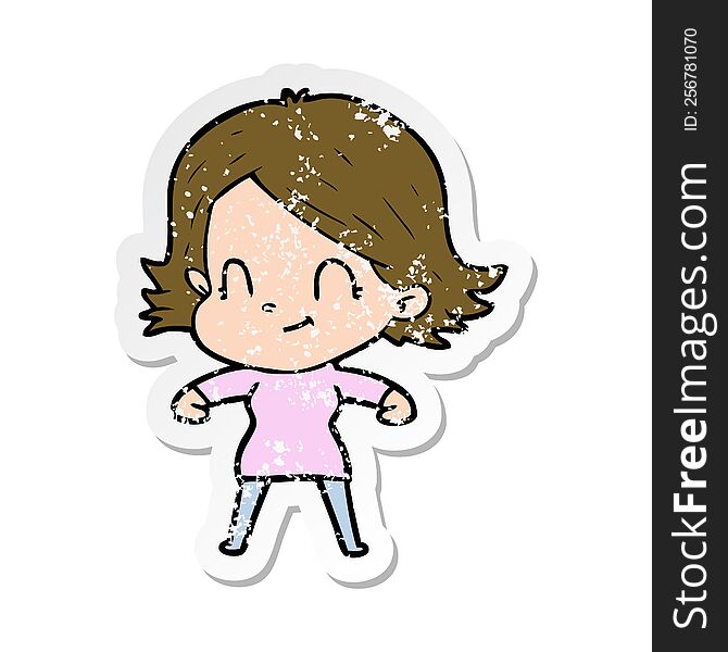 distressed sticker of a cartoon friendly girl