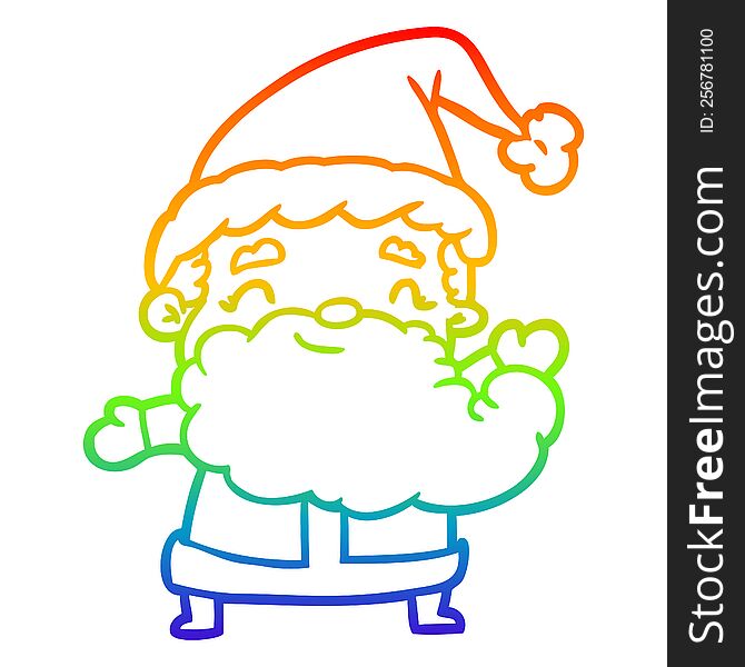 rainbow gradient line drawing of a santa claus