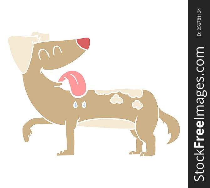 Flat Color Illustration Of A Cartoon Panting Dog