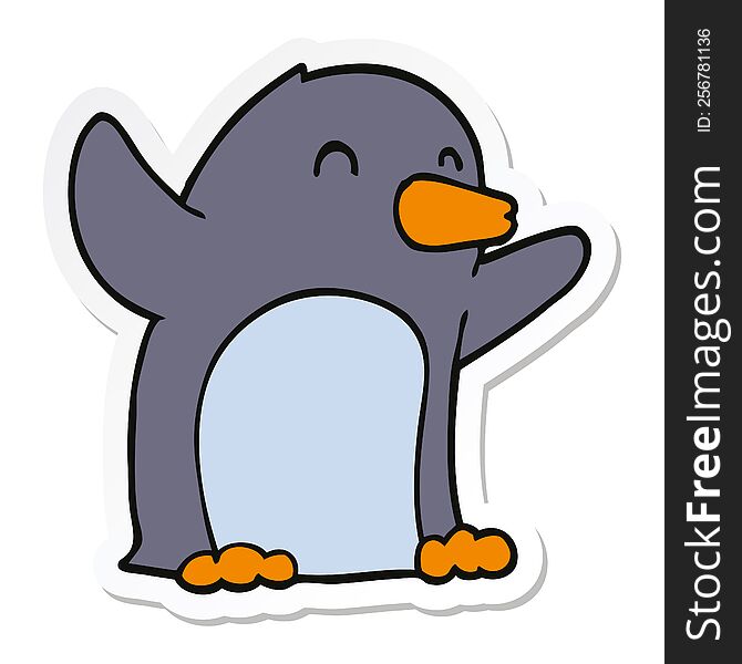 Sticker Of A Cartoon Excited Penguin