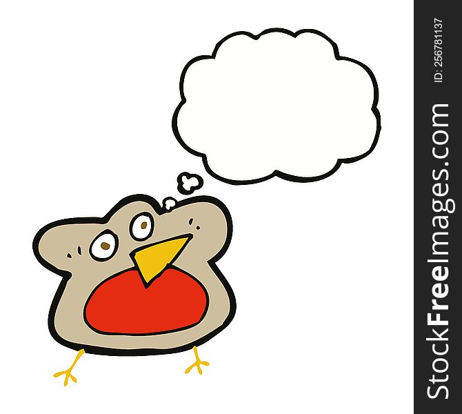 funny cartoon robin with thought bubble