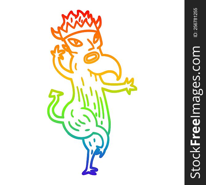 Rainbow Gradient Line Drawing Cartoon Devil