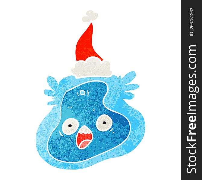 Retro Cartoon Of A Germ Wearing Santa Hat