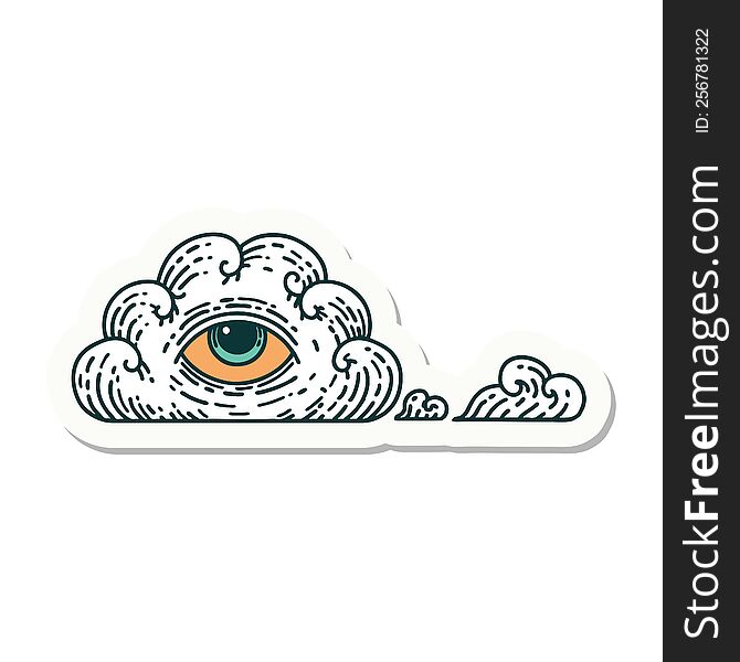 sticker of tattoo in traditional style of an all seeing eye cloud. sticker of tattoo in traditional style of an all seeing eye cloud