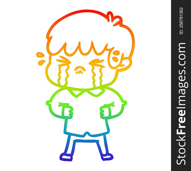 rainbow gradient line drawing of a crying boy cartoon