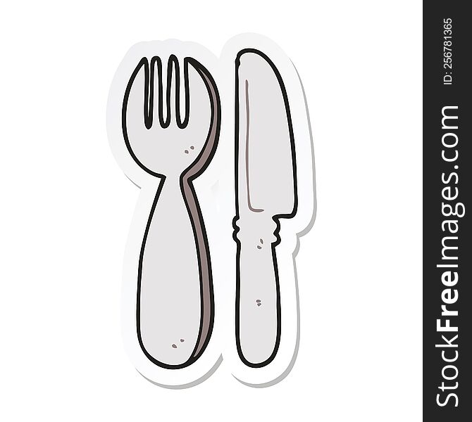 Sticker Of A Cartoon Knife And Fork