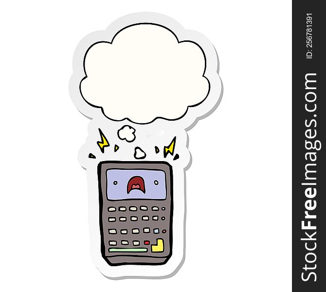 Cartoon Calculator And Thought Bubble As A Printed Sticker