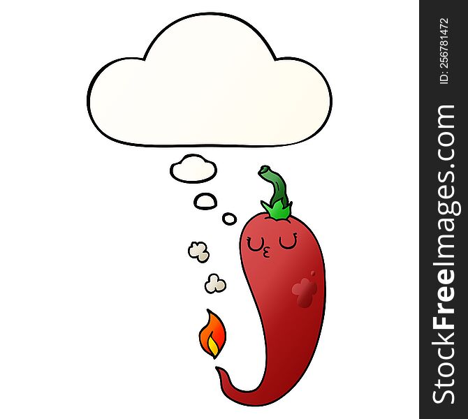 cartoon hot chili pepper with thought bubble in smooth gradient style