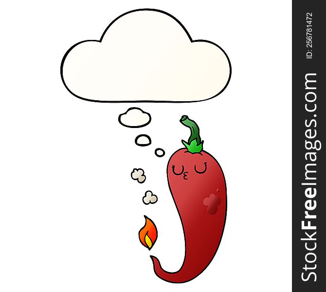 Cartoon Hot Chili Pepper And Thought Bubble In Smooth Gradient Style