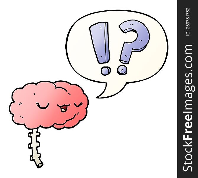 cartoon curious brain with speech bubble in smooth gradient style