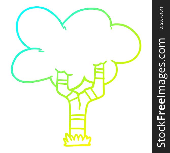Cold Gradient Line Drawing Cartoon Tree