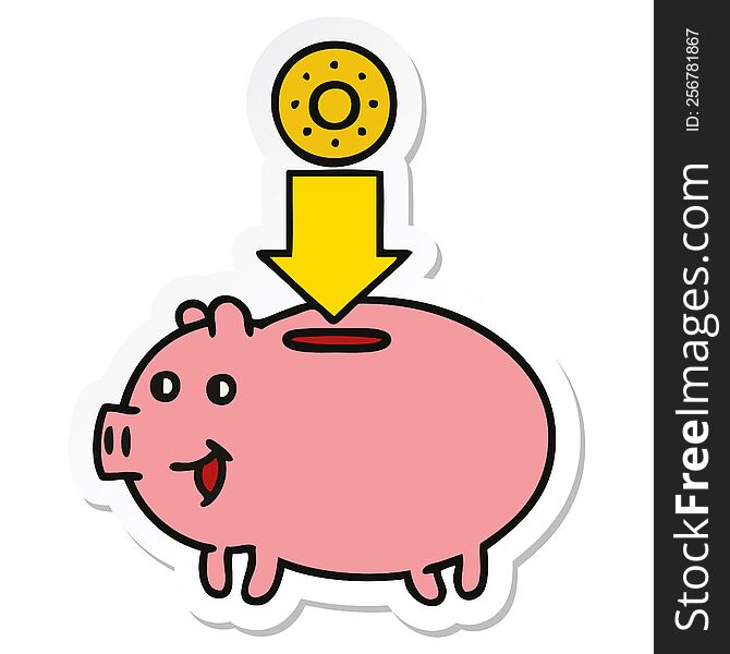 sticker of a cute cartoon piggy bank