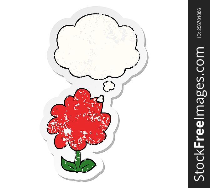 Cartoon Flower And Thought Bubble As A Distressed Worn Sticker