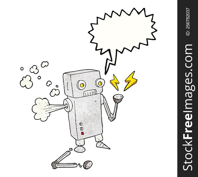 Speech Bubble Textured Cartoon Broken Robot