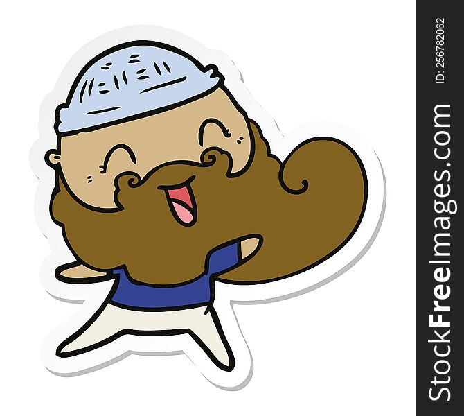 Sticker Of A Happy Man With Beard And Winter Hat