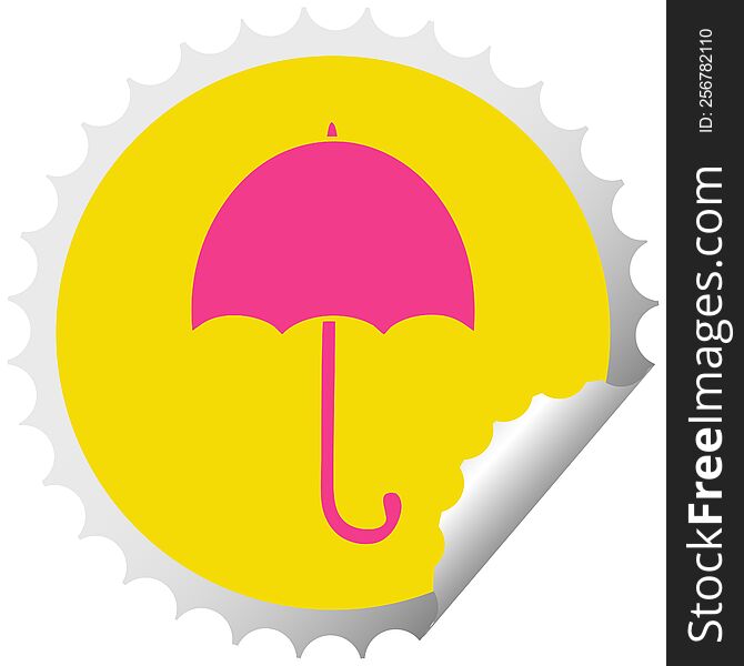 Circular Peeling Sticker Cartoon Of A Open Umbrella