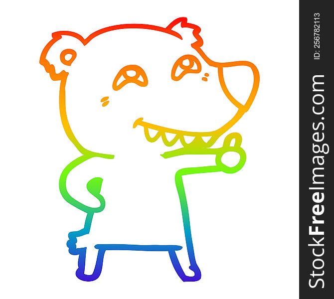 Rainbow Gradient Line Drawing Cartoon Polar Bear Giving Thumbs Up Sign